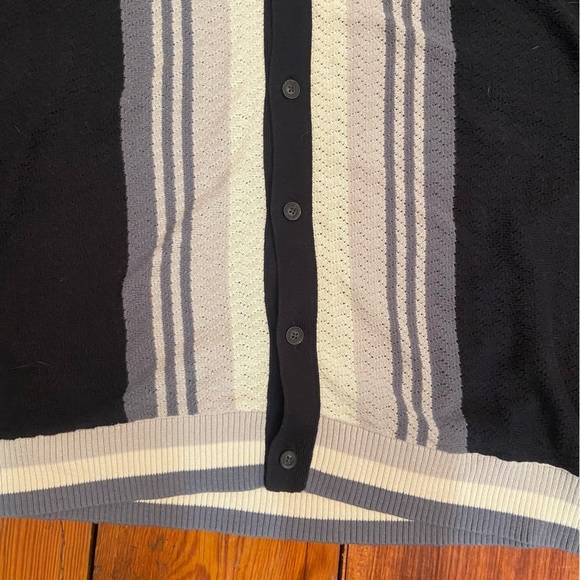 Urban Outfitters Men’s Button-Down Polo Sweater Size L Black Grey Cream Cotton - Picture 12 of 14